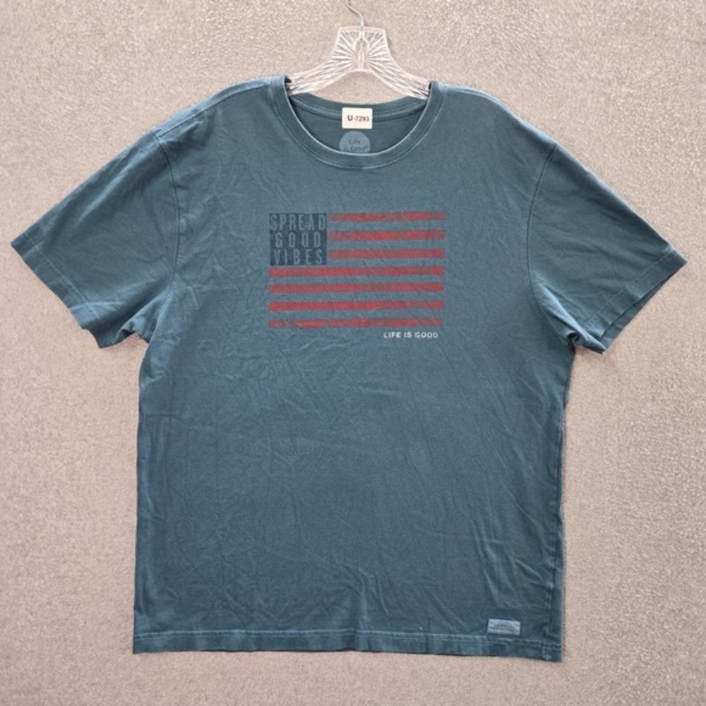 Life is Good Men Shirt Large Blue USA Flag Spread Good Vibes Crew Neck Tee